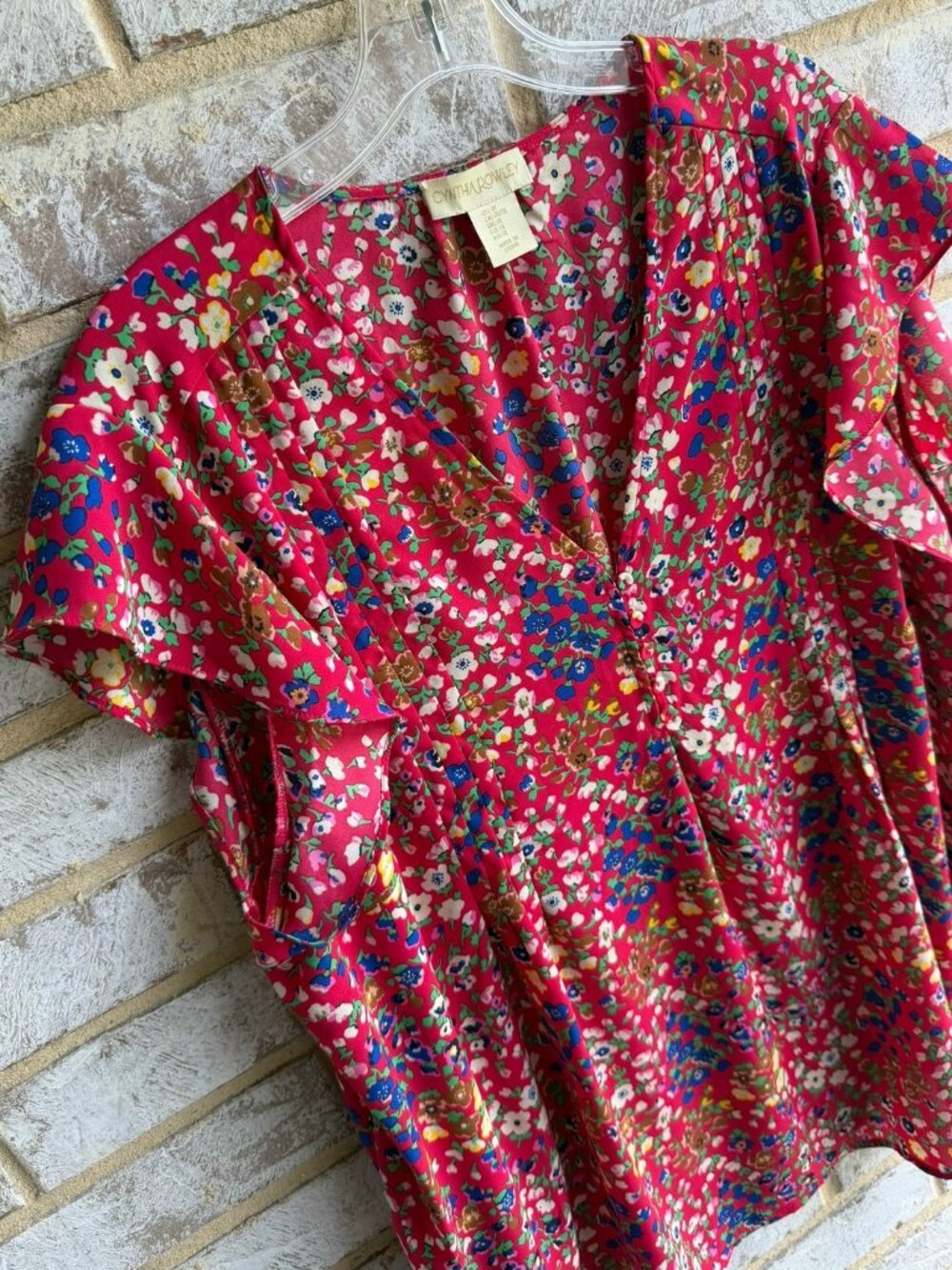 Cynthia Rowley Short Sleeve Button V-Neck Floral Blouse Women's Size 1X - Picture 5 of 8
